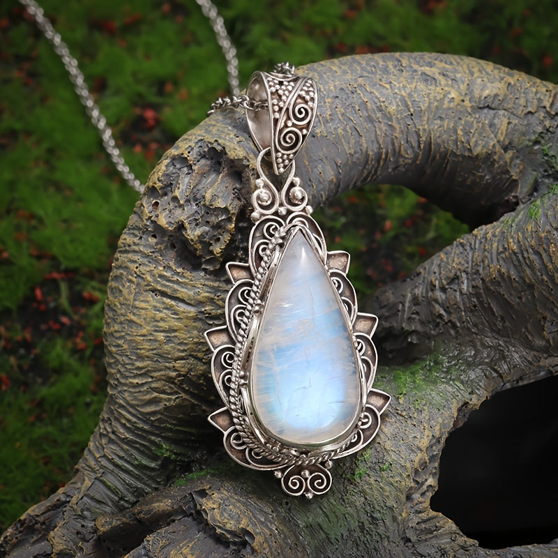 Moonstone Lotus Pendant Necklace