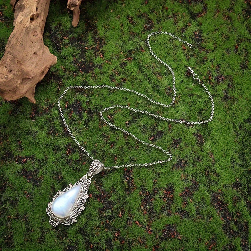 Moonstone Lotus Pendant Necklace