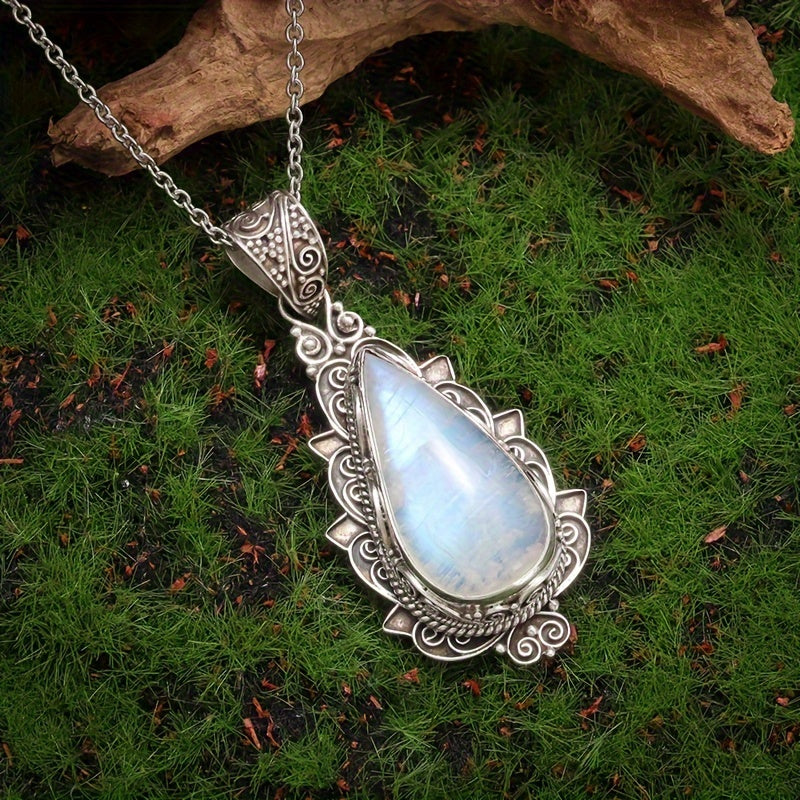 Moonstone Lotus Pendant Necklace