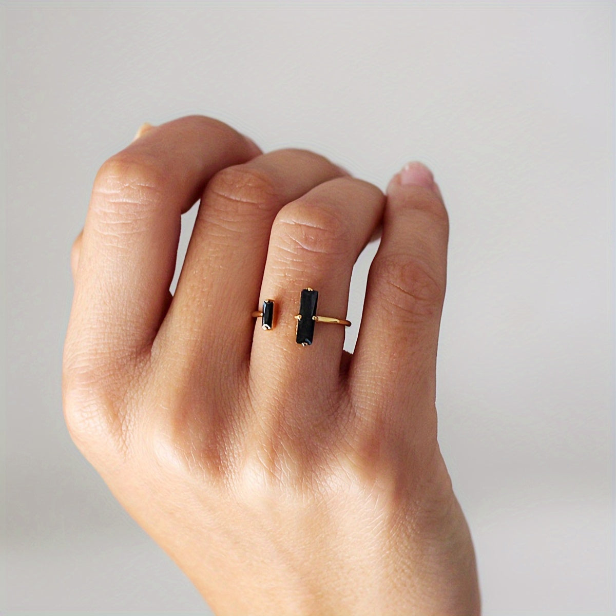 Double Obsidian Bar Open Ring