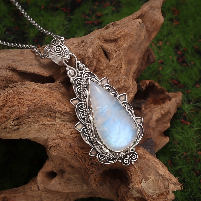 Moonstone Lotus Pendant Necklace