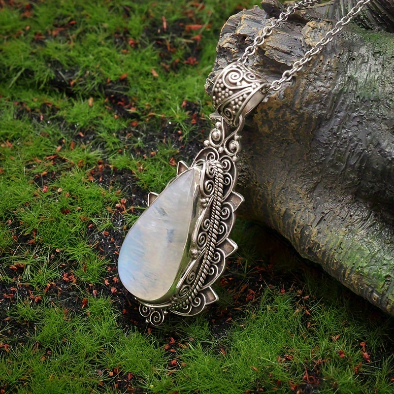 Moonstone Lotus Pendant Necklace