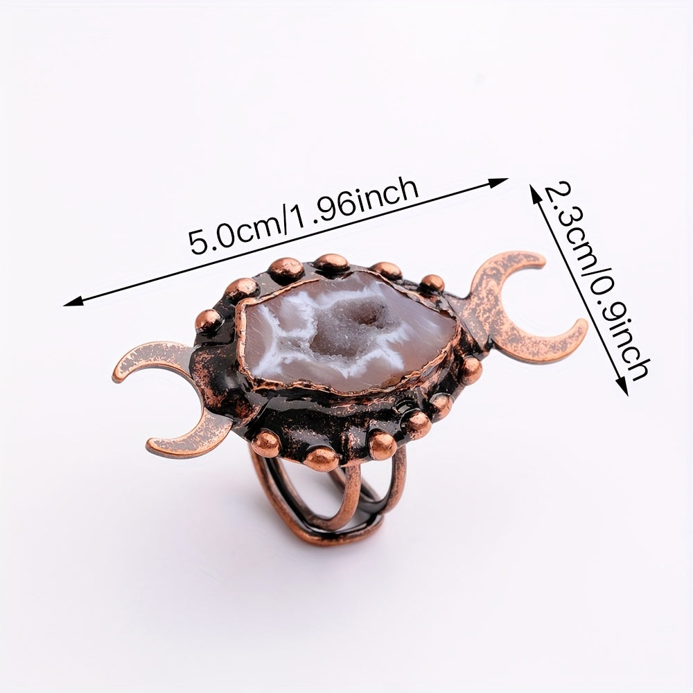 Triple moon goddess Agate Cave Ring