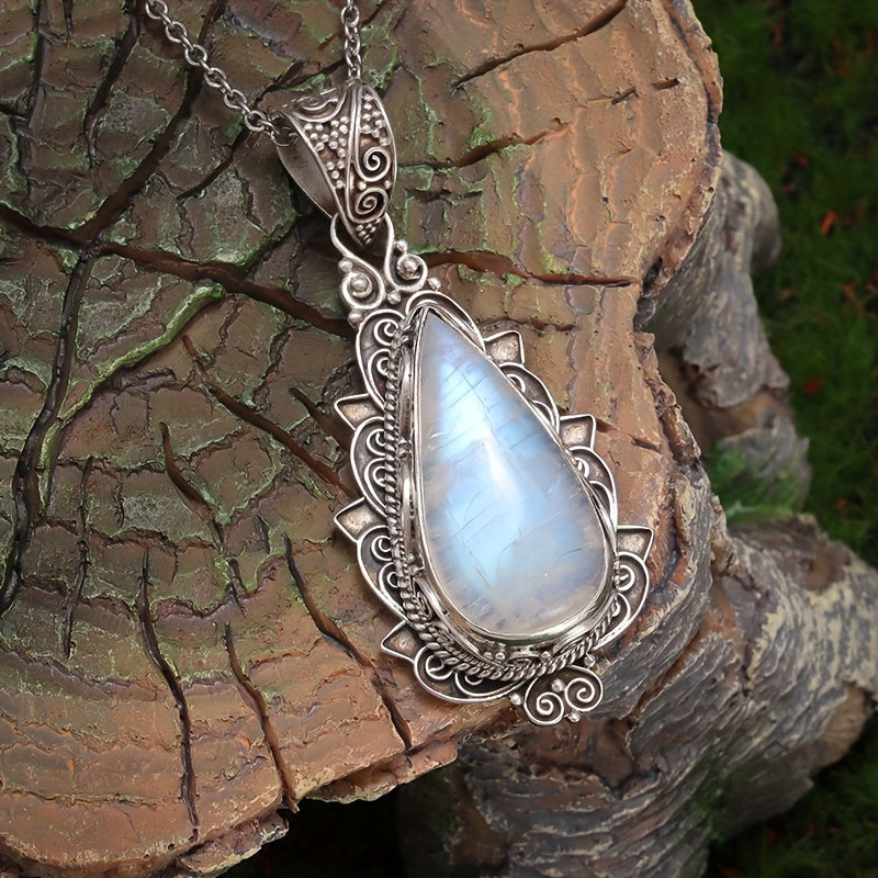 Moonstone Lotus Pendant Necklace