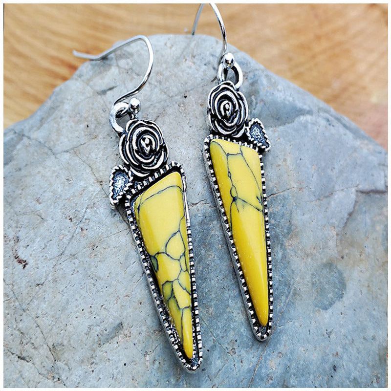 Yellow Turquoise and Silver Rose Earrings | Crystal jewellery