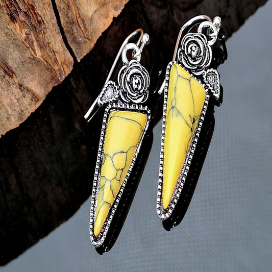 Yellow Turquoise and Silver Rose Earrings | Crystal jewellery
