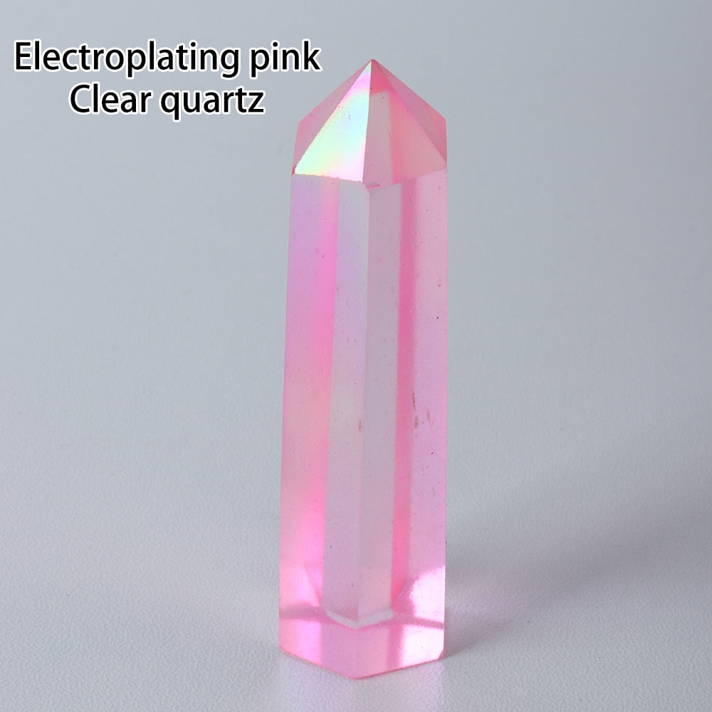 Electroplating pink clear Quartz | Crystal Tower