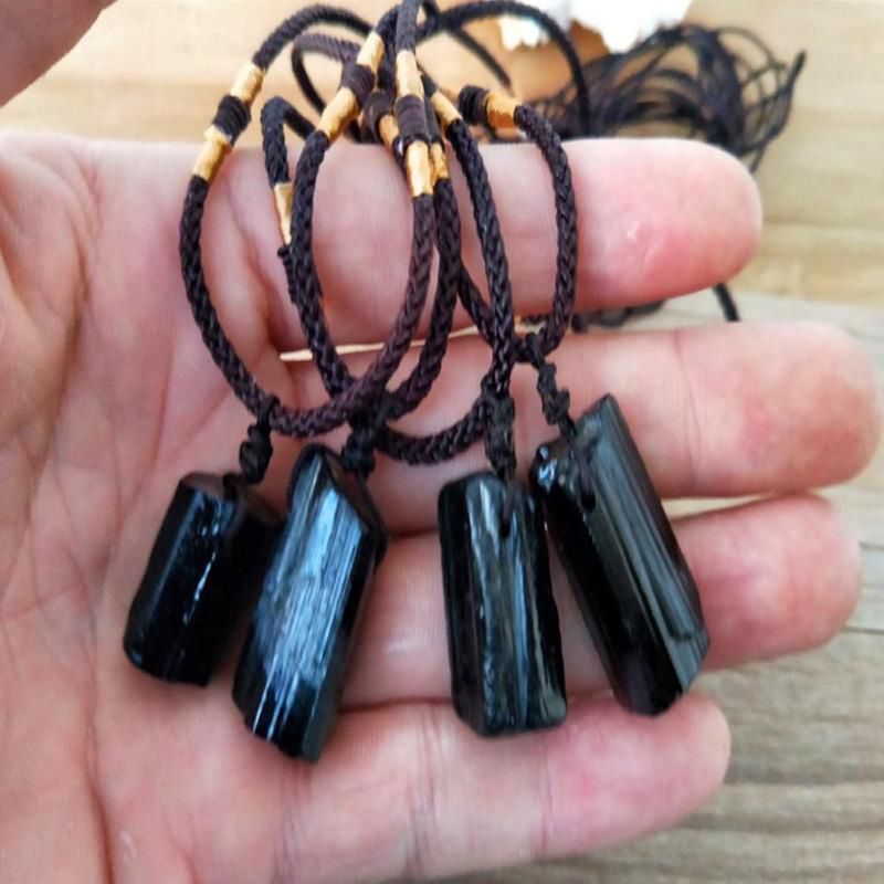 Black Tourmaline Stone | Pendant & Woven necklace